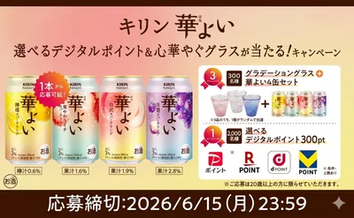 キリン華よいで応募で、「デジタルポイント」「グラデーショングラス」当たる!