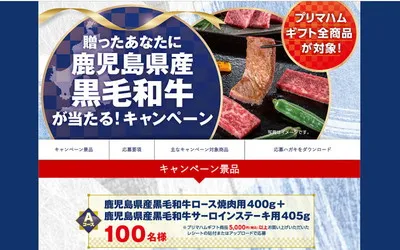 「鹿児島県産黒毛和牛ロース焼肉用400g」「サーロインステーキ用405g」セット当たる!