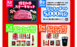 「博多和牛ステーキセット12,000円相当」「デジタルギフト5,000円分」